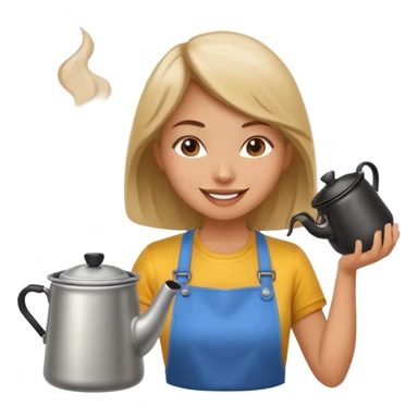A cheerful female camper brewing coffee in a small metal pot. sticker