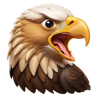 Cinematic Cute Yawning Golden Eagle Portrait Emoji, Head tilted slightly with a dramatic, wide-open yawn, showcasing a robust, majestic form with softly drooping feathers and sleepy, half-closed eyes, Simplified yet irresistibly adorable features, highly detailed, glowing with a soft, cozy amber glow, high shine, relaxed yet expressive, stylized with a dash of whimsical aerial charm, soft glowing outline, capturing the essence of a drowsy yet affectionate golden eagle that appears ready to stretch out for a nap! sticker