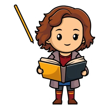 Hermione Granger with stack of books and wand sticker