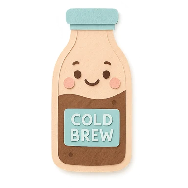 kawaii glass cold brew bottle, full body, happy face, soft pastel colors sticker