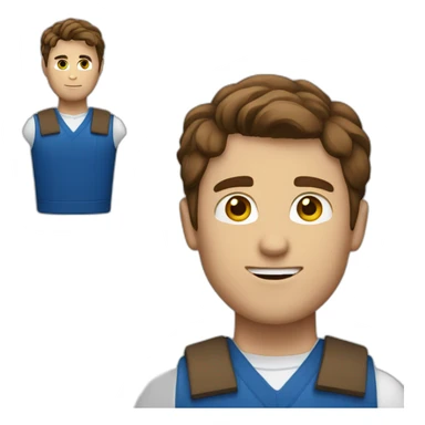 White guy with brown hair and a blue vest sticker