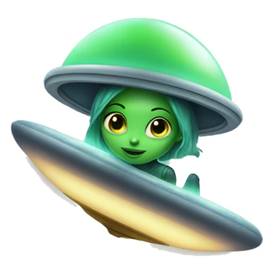Green Alien Girl riding in her UFO sticker
