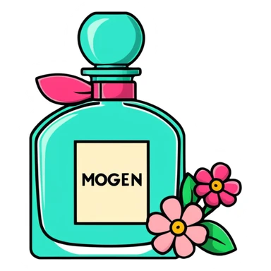 Vintage perfume bottle with flowers and Imogen name sticker