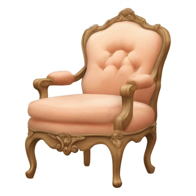 Vintage French chair with Mongolian peach, curly fur on the seat and a vintage peach and white floral on the top in a natural wood frame sticker