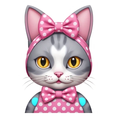 Evil Gray and white evil cat with a pink polka dot dress and with a pink polka dot bow on the Head  sticker