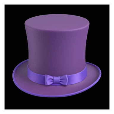 tall vintage-style purple top hat with smooth slightly glossy surface, wide brim, colorful satin ribbon around base, whimsical and elegant, inspired by Willy Wonka's iconic headwear, apple-style cartoon finish, soft shadows, clean white background sticker