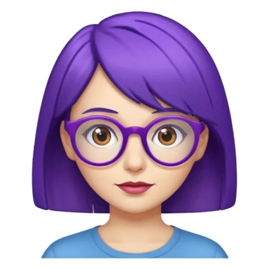 Cartoon adult woman with purple glasses, brown eyes, and blue medium length hair sticker