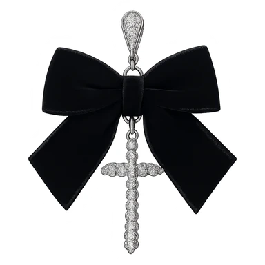 Isolate and keep only the realistic goth earring with black velvet ribbon and silver cross, remove the background entirely. sticker