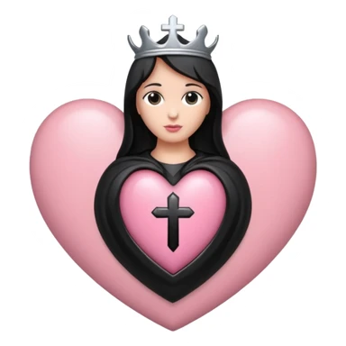 Light pink and black sacred heart with small silver cross  sticker