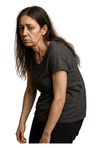 fai immagine identica ma di una donna con capelli lunghi, iperrealistico 4k, postura storta con spina dorsale storta sticker