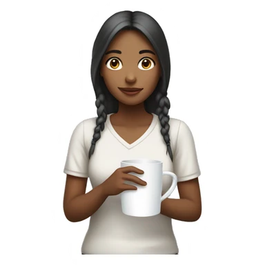 Girl holding a white cup with handle and lid sticker