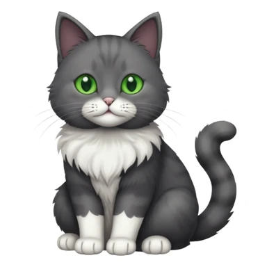 full body solid dark grey cat with green eyes, white paws and white whiskers sticker