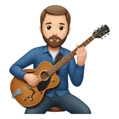 a short hair, with long side beards, middle age metal head with a classic epiphone guitar sticker