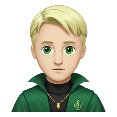 draco malfoy, slytherin, green, in a wizard outfit, blonde hair, blonde eyes, white skin sticker