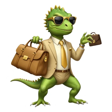capitalist iguana banker godfather with black sunglasses breakdance with bag sticker