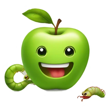 an apple with worm sticker