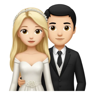 Wedding couple blonde bride long hair and black hair Chinese groom sticker