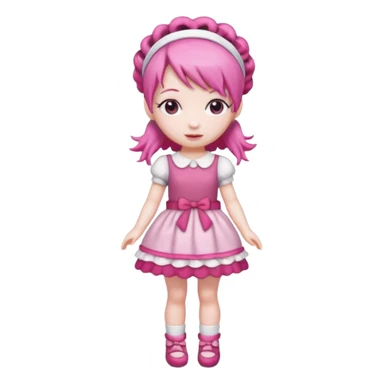 Isolated detaile illustration incredibly raspberry torte doll figurine full body with pink hair and a raspberry hairband sticker