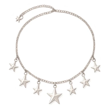 girly sparkling charm necklace with stars, no background, delicate and shiny sticker