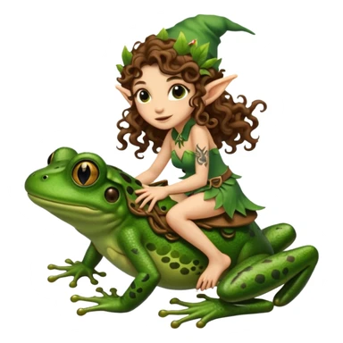 tiny forest elf long curly brown hair tattoos riding frog sticker