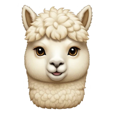 Cinematic Noble Cream Alpaca Portrait Emoji, Poised and regal, with a graceful, sturdy build and a luxuriously soft, well-groomed cream fleece, deep-set soulful gentle eyes, Simplified yet sharp and sophisticated features, highly detailed, glowing with a soft, dignified glow, high shine, intelligent and serene, stylized with an air of pastoral elegance, focused and attentive, soft glowing outline, capturing the essence of a watchful and confident companion, so majestic it feels as though it could stride out of the screen with effortless authority! sticker