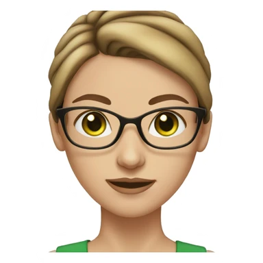 white skin woman with brown hair bun with green eyes and glasses sticker
