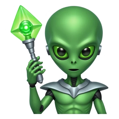Evil green alien holding a death ray sticker
