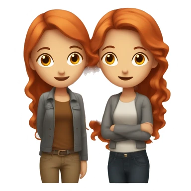2 girls, one with red hair one with brown, standing next to each other and one is whispering in the others ear sticker
