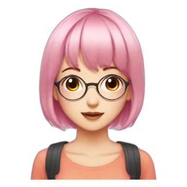 Cute anime girl with pink hair wearing glasses and with light makeup and short hair and bangs sticker