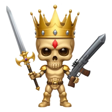 Golden skull with crown now make it with a worrior sowrd with a skull body whith a target on one of his eyes and a big gun sticker