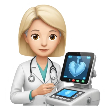 older female doctor working an ultrasound machine sticker
