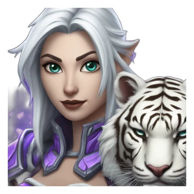 warcraft night elf hunter female next to white tiger sticker