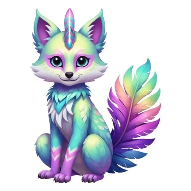 Colorful dark tropical feathery tribal pale light fruity pastel white glorious iridescent divine exotic cute cool beautiful beautiful fantasy-caracal-civet-genet-sergal-vernid-Gryphon-Cacomistle-Trico-oncilla-animal-Fakémon-hybrid-fursona (full body) sticker