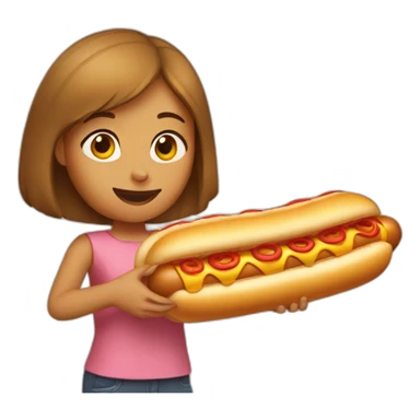 girl holding large hotdog sticker