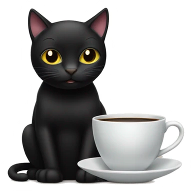 A Black cat having a cup of coffee sticker