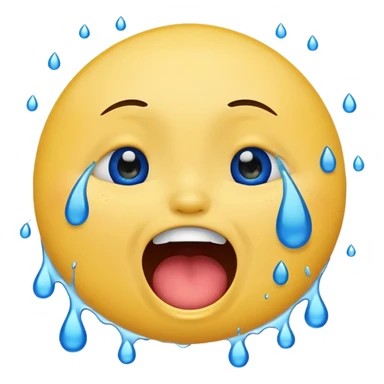Emoji, yellow round laughing face, open mouth with Splashing blue tears from the eyes  sticker