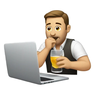 Man drinking alcohol while working on a lapop sticker