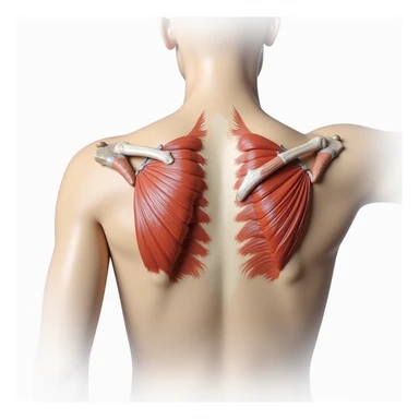 realistic winged scapula pathology, isolated on white background, surrounding muscles highlighted to show cause of pathology sticker