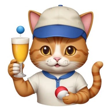 cat with a backwards cap, holding a ping pong ball and cup, beer pong college party sticker