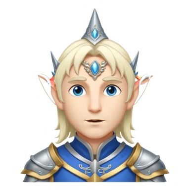 elf prince with pointy ears, white skin, silverblond shoulder-length hair, blue eyes, Chin beard, no crown or hat sticker