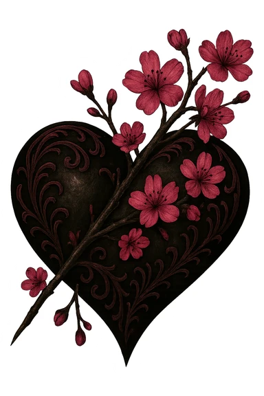 Remove the background, keep the goth sakura heart design intact, preserve all details, transparent background sticker