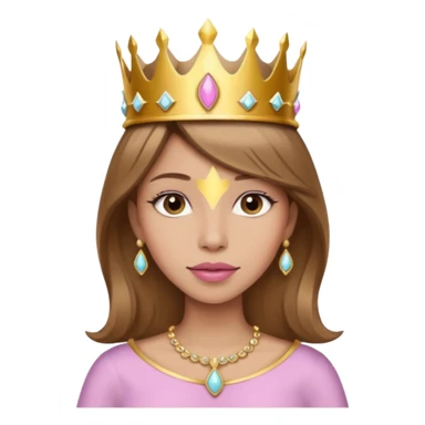 confident woman with light brown hair, light pink lipstick, lighter skin color, wearing a crown sticker