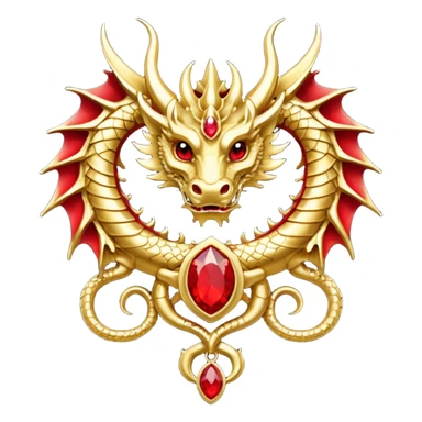 Golden dragon crest / brosch in a circle with red gems and no background sticker