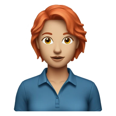 a female golf coach with red hair, blue shirt sticker