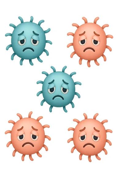 EMOJI STILE IPHONE DI 3 BATTERI INTESTINALI turchesi tristi e 3 batteri intestinali rosa salmone tristi CHE FLUTTUANO IN ARIA IPERREALISTICO 4K sticker