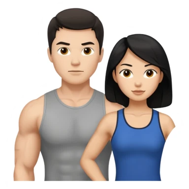 white dad with short brunette and in 30's  msucular. mom has long black hair and asian sticker