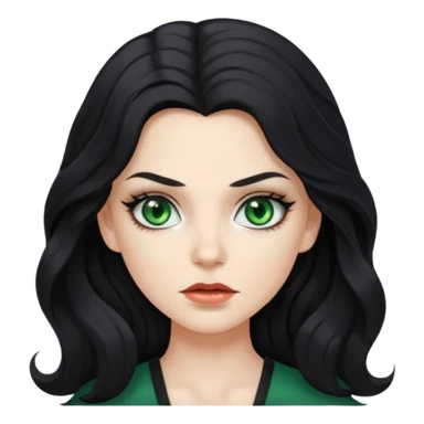 Mean looking white girl with long, wavy black hair, green eyes, and wearing makeup. sticker
