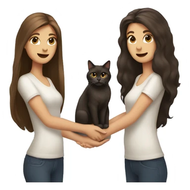 Two long hair brunettes and cats in their hands sticker