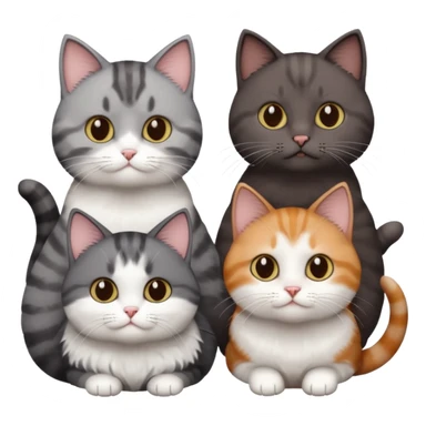4 different coloured short haired cats including; a dark brown and white cat, and a dark grey and white  sticker
