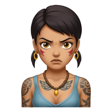 ancient angry girl Tattooed, not wearing necklace sticker